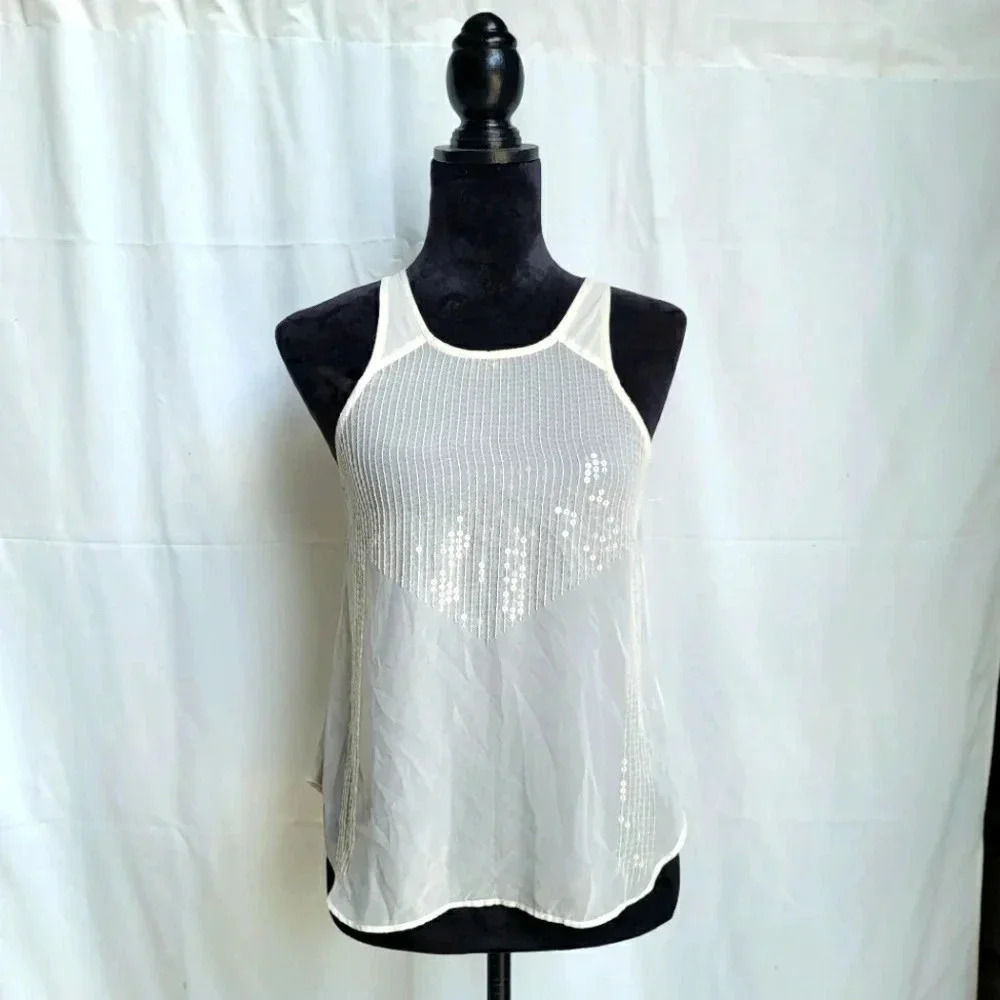 American Eagle Outfitters White Sequin Sheer Halter Tank